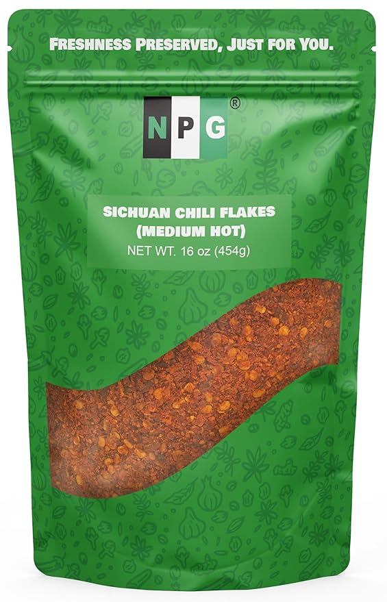 NPG Authentic Sichuan Chili Flakes 16 Ounces, Medium Hot, Szechuan Crushed Red Pepper Flakes Bulk