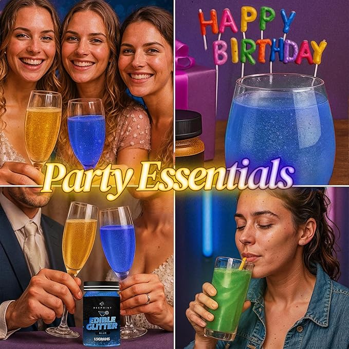 BeePoint Blue Edible Glitter for Drinks 15g - Food Grade, Vibrant Color Shimmer Powdered Dust for