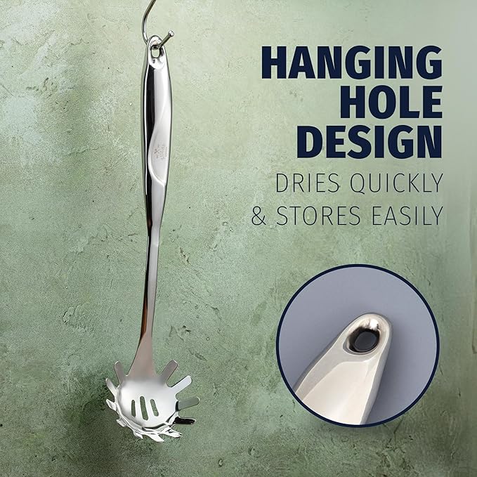 Zulay Kitchen Premium Stainless Steel Spaghetti Server ??Pasta Fork with Teeth ??Easy to Use &