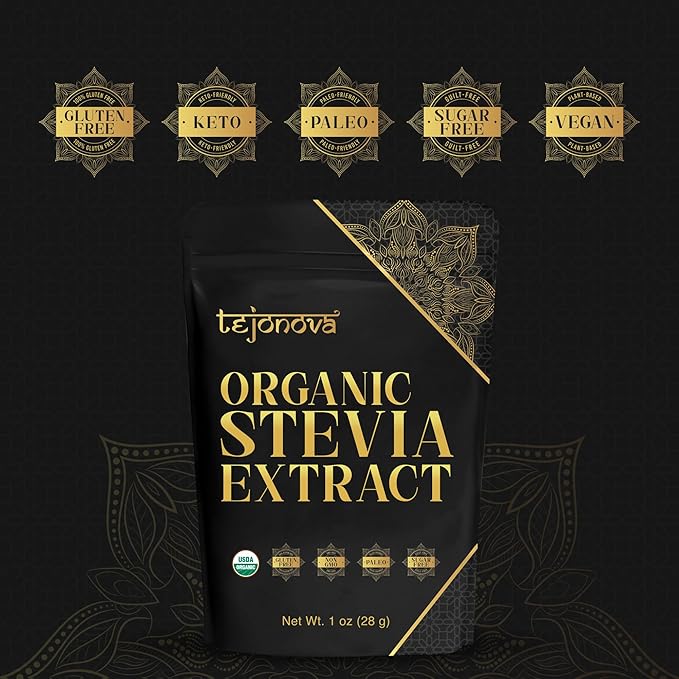 tejonova Organic Stevia Powder, 1oz, Stevia Sweetener, Stevia Organic from Stevia Leaf, Stevia