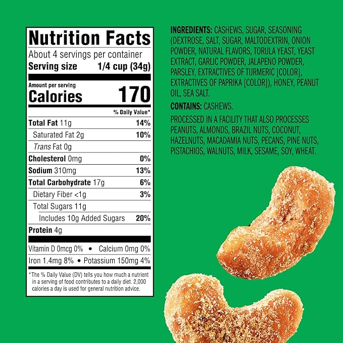 Emerald Nuts Hot Honey Cashews (1-Pack) | 5oz Resealable Bag | Kosher Dairy Certified, Non-GMO