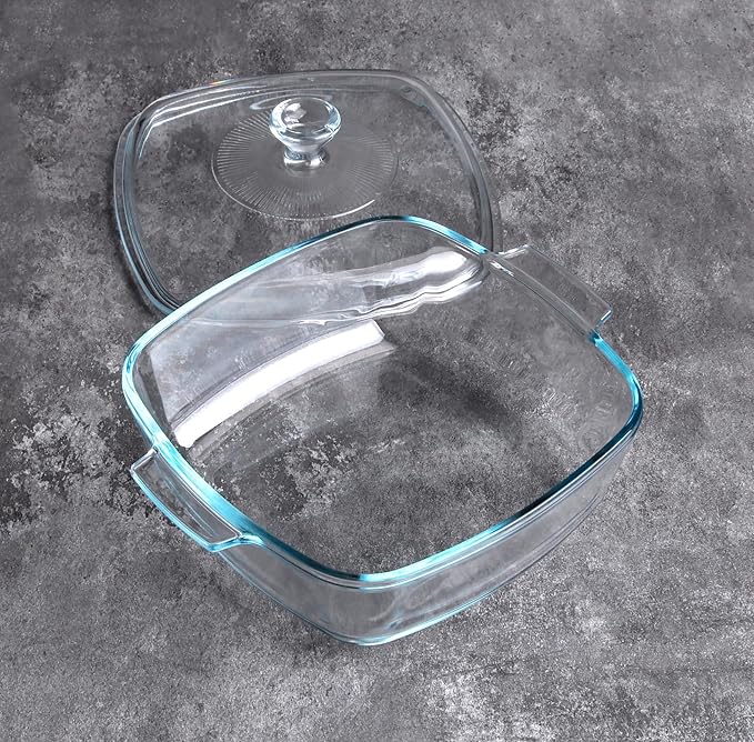 Clear Square Glass Casserole with Lid, Baking Dish with Glass Cover, Casserole for Oven, Freezer