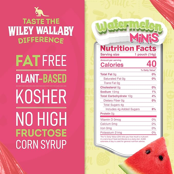 Wiley Wallaby Mini Licorice Bites 0.5 Ounce Classic Gourmet Soft & Chewy Australian Watermelon