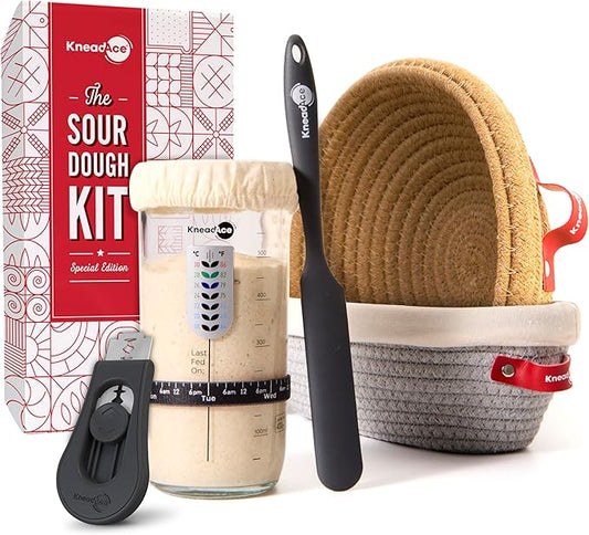 Sourdough Starter Kit ??24oz Starter Jar, 2 Cotton Rope Banneton Proofing Baskets, Magnetic Bread