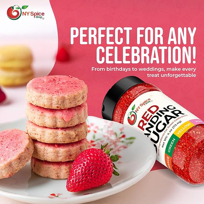 NY Spice Shop Red Sanding Sugar - 4 Ounce Sweet Colorful Edible Sprinkles For Candy Dish - Sugar
