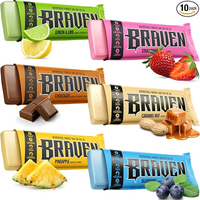 Braven Bar Variety Pack Energy Bars (1.59 oz, Pack of 10) ??Energy Chews with 5g Protein