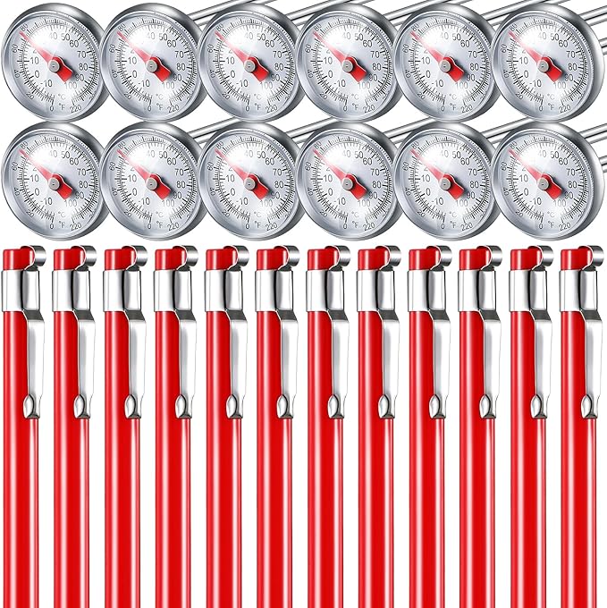 Xuhal 12 Pcs Stainless Steel Kitchen Thermometer with 5 Inch Long Stem 1 Inch Dial Thermometer Milk