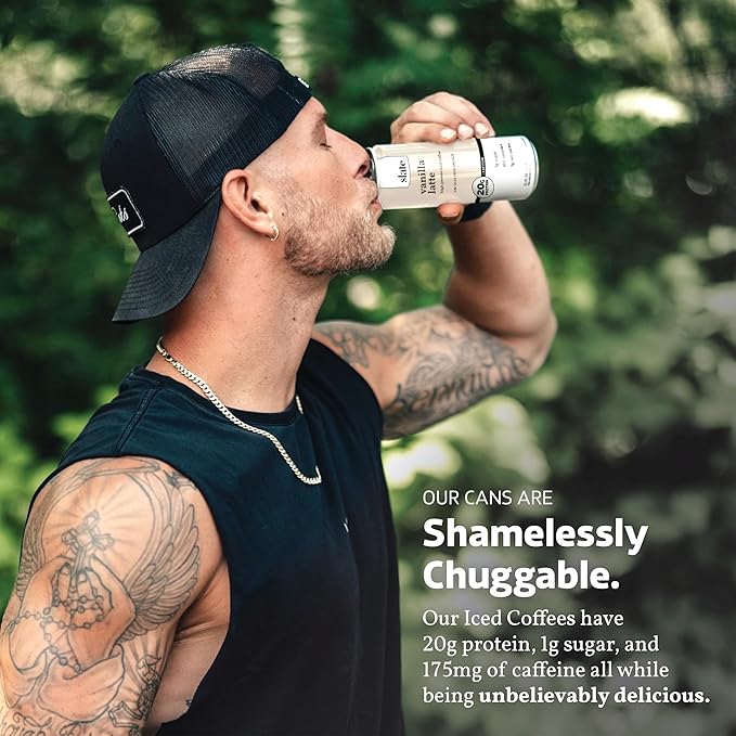 Slate Milk - High Protein Iced Coffee - Vanilla Latte - 175mg Caffeine, Lactose Free Energy - 20g