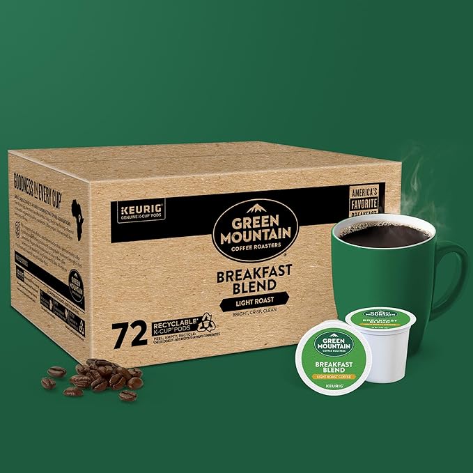 Green Mountain Coffee Roasters Breakfast Blend Single-Serve Keurig K-Cup Pods, Light Roast Coffee