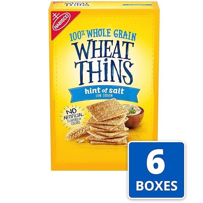 Wheat Thins Hint of Salt Low Sodium Snacks, Whole Grain Wheat Crackers, Bulk Snack Crackers, 6