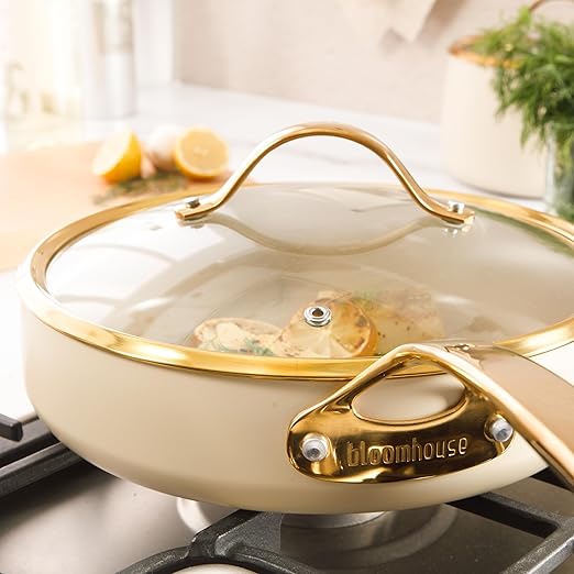 bloomhouse 10 Inch Heavy Duty Aluminum Premium PFA Free Ceramic Nonstick Saute/Deep Frying Pan
