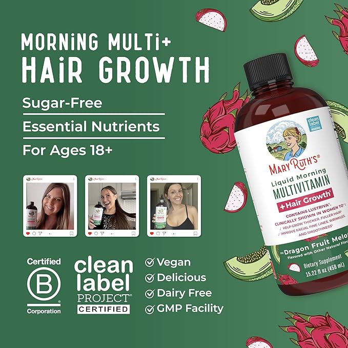 MaryRuth's Liquid Multivitamin + Hair Growth | Biotin 10000mcg | Lustriva Hair Growth Supplement |