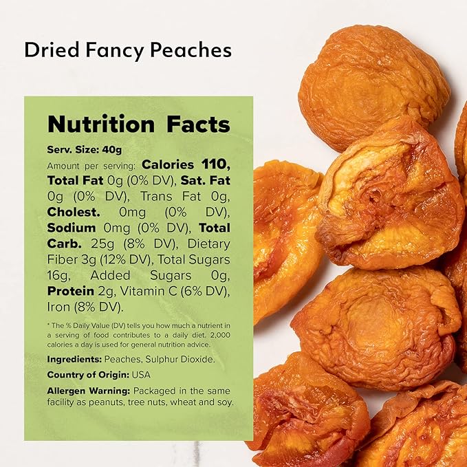 NUTS U.S. - Dried Fancy Peaches | Natural Snack | Fruity Aroma| No Added Sugar and Non GMO | Vegan
