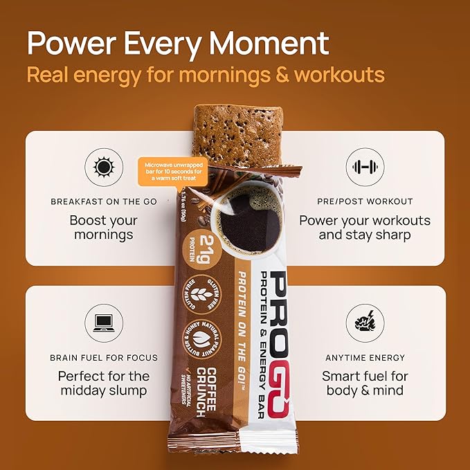 ProGo Protein Bars, Low Sugar, High Protein Snacks (21g) - 95% Pure Isolate for Faster Muscle