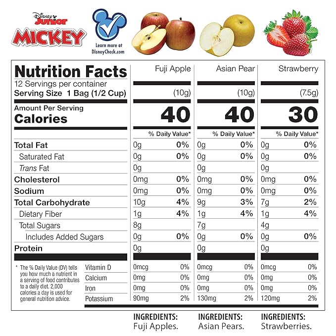 Brothers All Natural Disney Freeze Dried Fruit Crisps, Variety Pack, 12 Single Serve Bags, Fuji