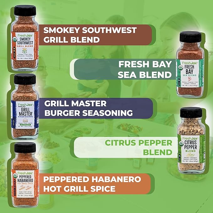 FreshJax Grill Seasoning Gift Set | 5 Sampler Sized Organic Grilling Spices | Grilling Christmas