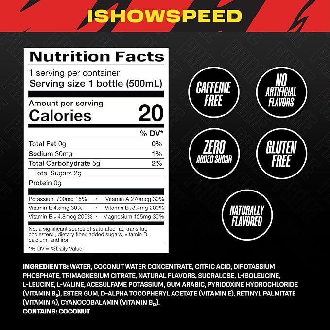 PRIME Hydration ISHOWSPEED, Sports Drinks, Electrolyte Enhanced for Ultimate Hydration, 250mg