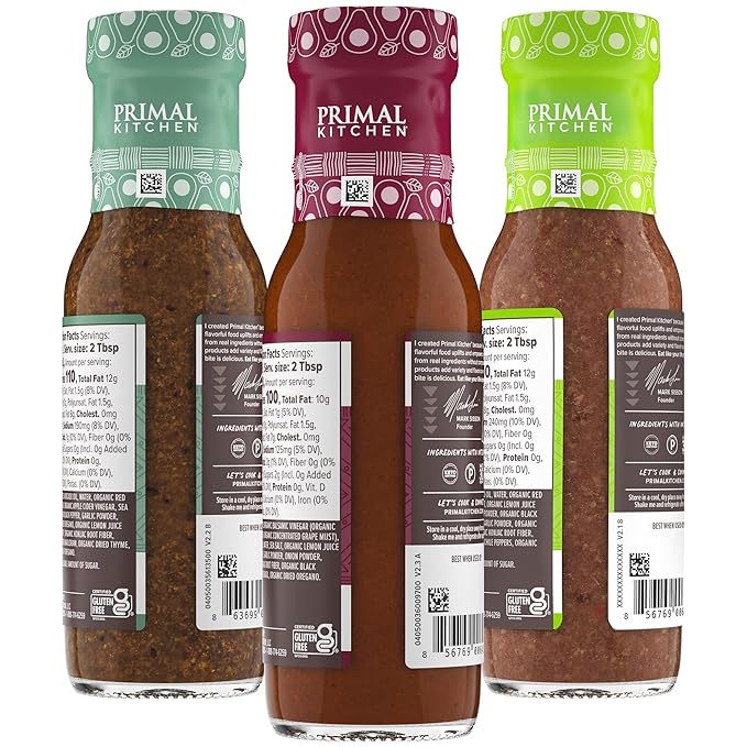 Primal Kitchen Italian Dressing, Balsamic Vinaigrette, and Greek Dressing & Marinade, Made with