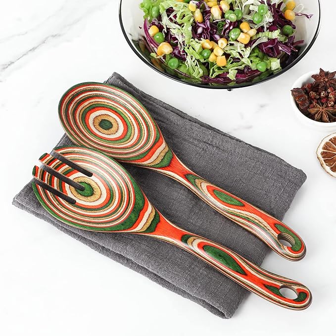Salad Tongs, Wooden spoons, Salad Tongs for Serving, WOSPONFAN 10-inch Pakkawood Serving Utensils