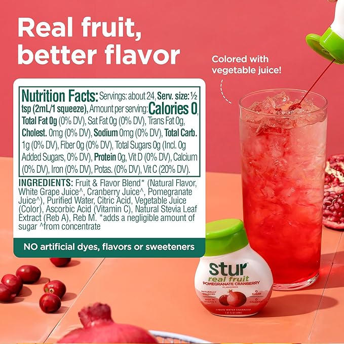 Stur Liquid Water Enhancer | Pomegranate Cranberry | Naturally Sweetened | High in Vitamin C &