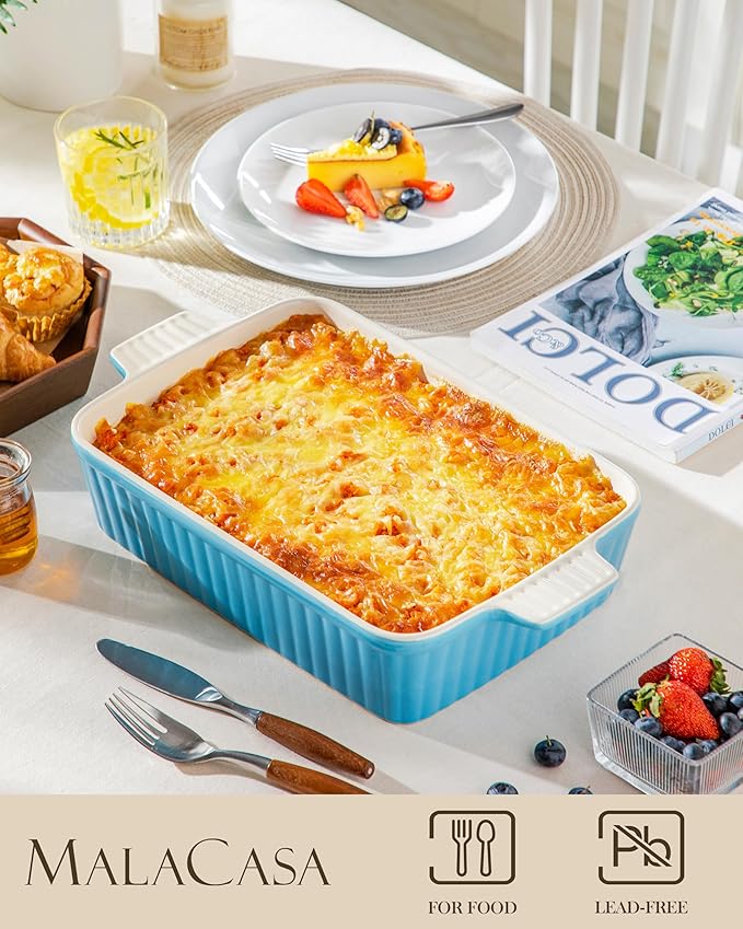MALACASA 4.4 QT Baking Dish, 9x13 Large Casserole Dish for Oven, Ceramic Baking Pan, Rectangular