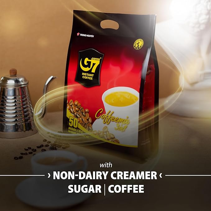 Trung Nguyen G7 Instant Coffee - 3-in-1 Roasted Ground Blend with Creamer & Sugar, Vietnamese