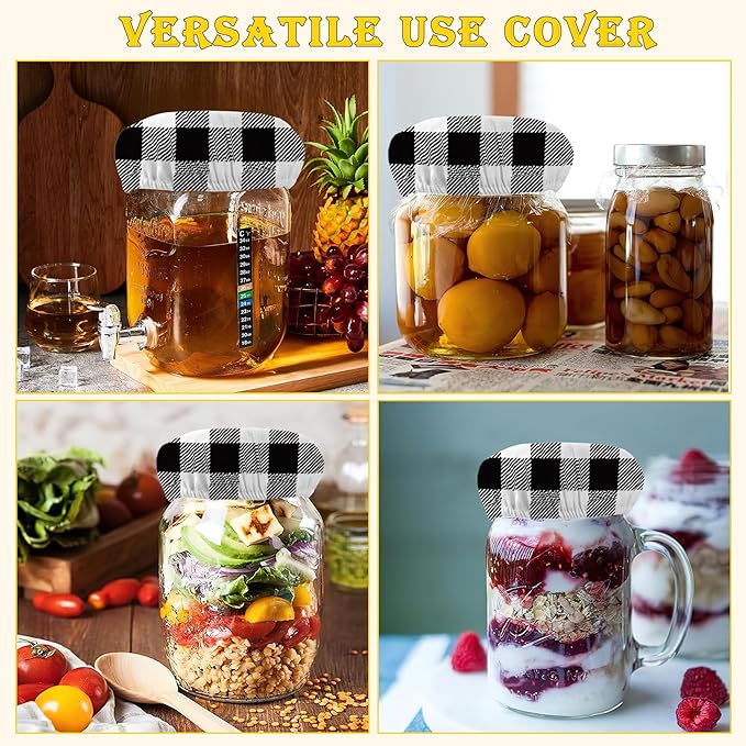 Gray White Plaid Sourdough Starter Cloth Covers Jars Or Kombucha Kefir Fermentation Cheese Fabric