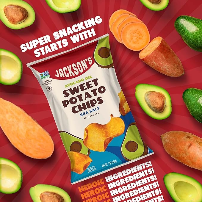 Jackson???Sweet Potato Kettle Chips with Sea Salt made with Premium Avocado Oil (7 Ounce, Pack of