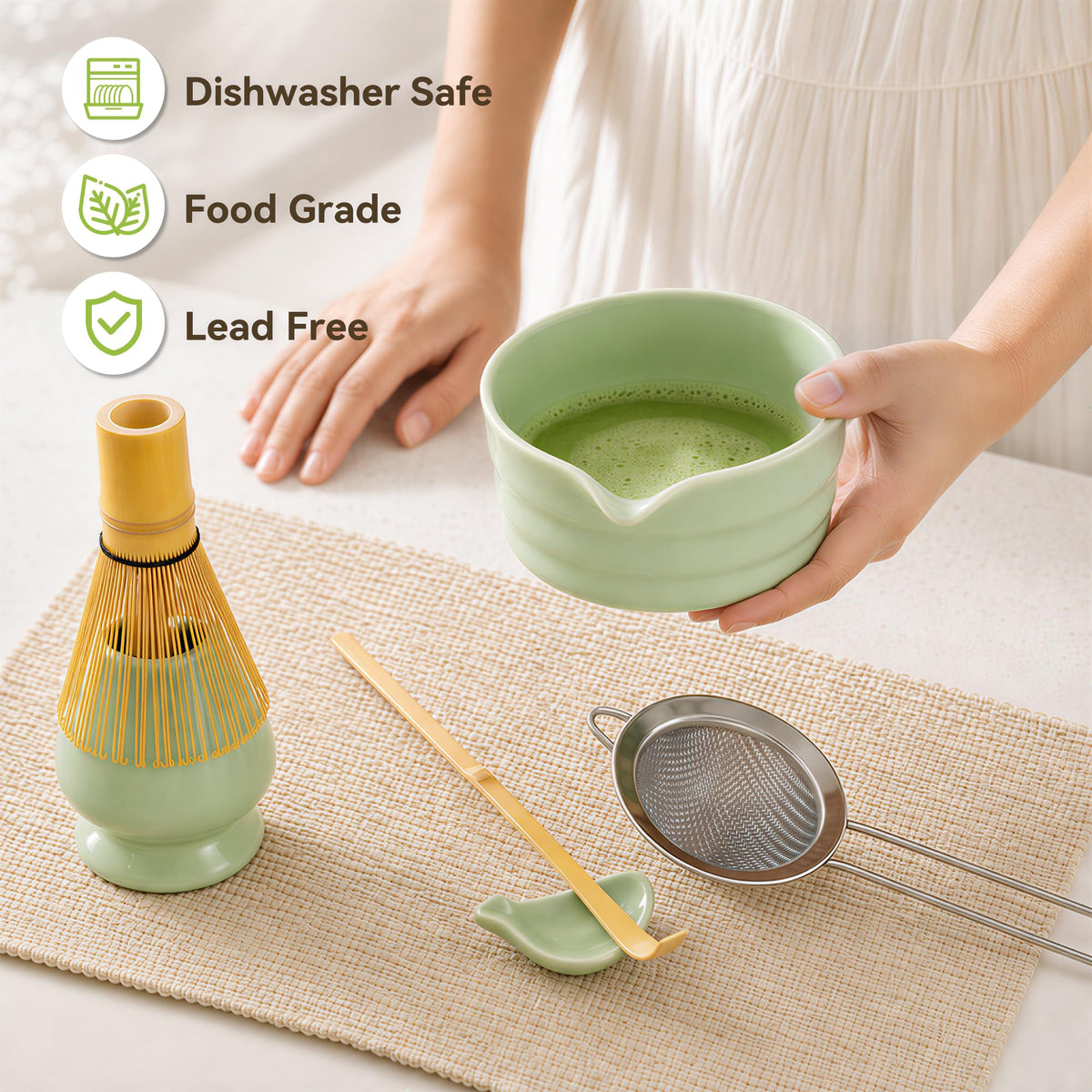 Matcha Whisk Set with Ceramic Bowl - Complete Matcha Making Kit, Bamboo Whisk (Chasen), Whisk