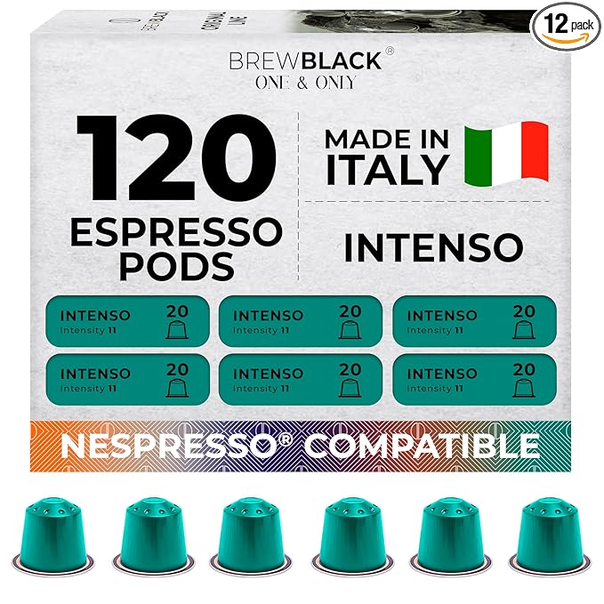 BrewBlack Intenso Coffee Capsules - 120 Aluminum Coffee Pods Compatible with Nespresso Original