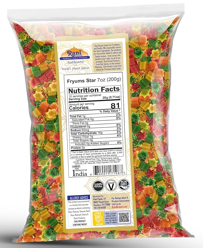 Rani Far Far/Fryums (Wheat & Tapioca Pellet) Star Shape 7oz (200g) ~ Vegan, Kosher, Uncooked, Used