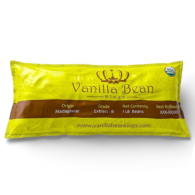 1 LB Organic Madagascar Vanilla Beans - Whole Extract Grade B Pods for Baking, Homemade Extract