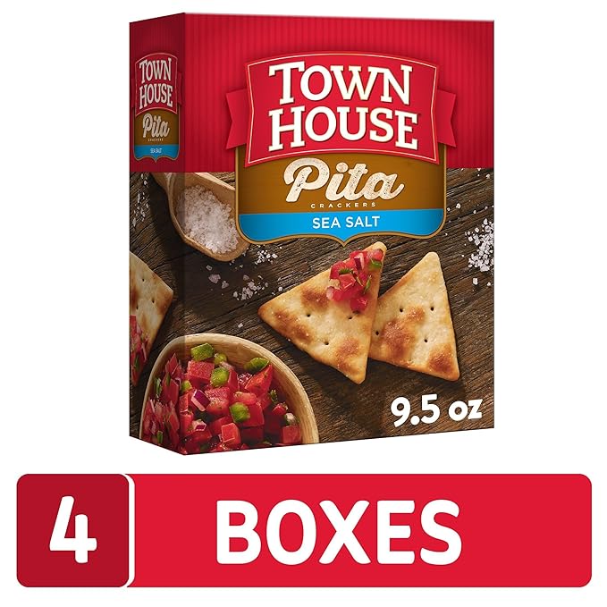Town House Pita Crackers, Oven Baked, Lunch Snacks, Sea Salt (4 Boxes)
