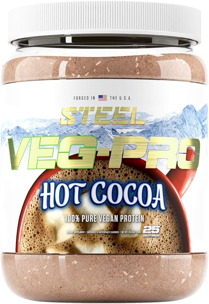Steel Supplements Veg-PRO | Vegan Protein Powder, Hot Cocoa | 25 Servings (1.65lbs) | Organic