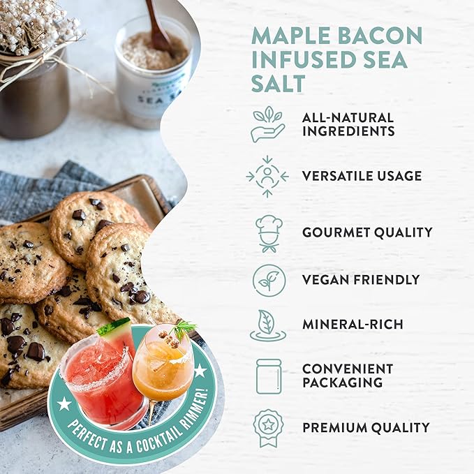 FLORIDA PURE Maple Bacon Sea Salt - Smoky Bacon Salt, 80+ Mineral Sea Salt Unrefined, Non Iodized