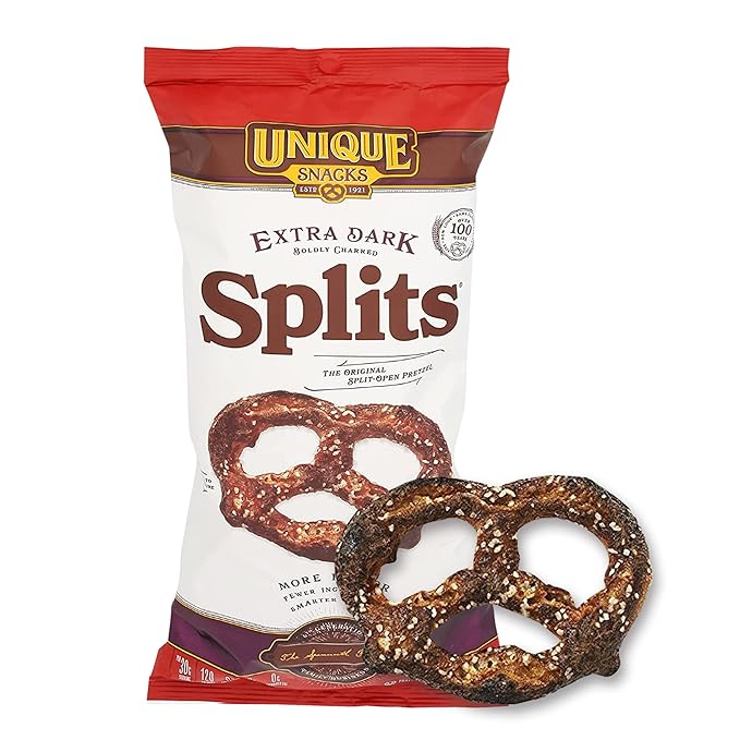 Unique Snacks Extra Dark Splits Pretzels, Original Split-Open Pretzels, Delicious Homestyle Baked