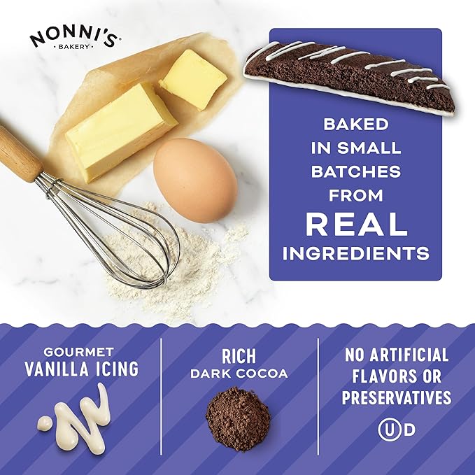 Nonni's Cookies & Crème Biscotti, Rich Dark Cocoa Cookie with Vanilla Icing, 8 Individually Wrapped