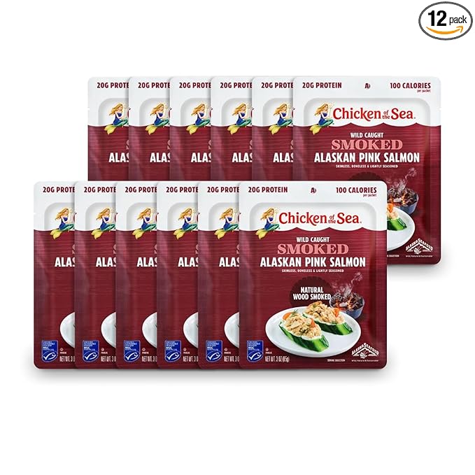 Chicken of the Sea Smoked Alaskan Pink Salmon, 3 Ounce Packets (Pack of 12), Wild Caught Salmon