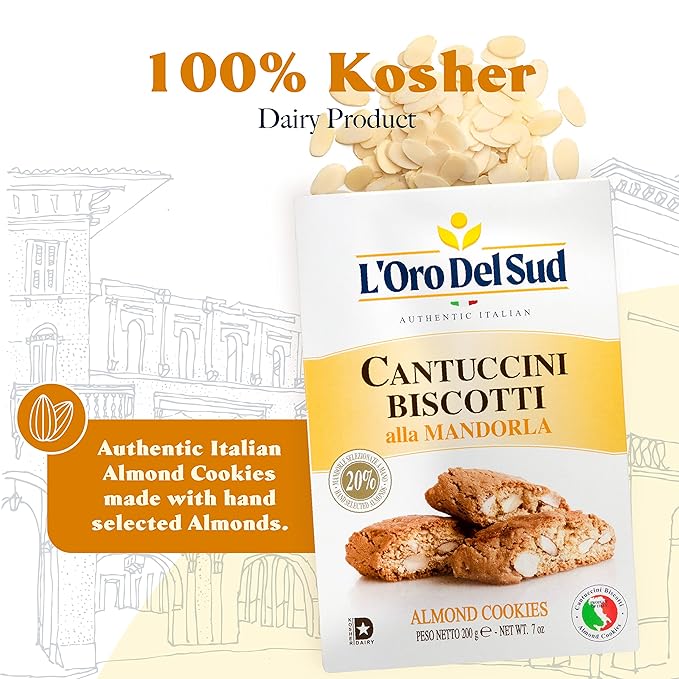 L'Oro Del Sud Traditional Almond Biscotti, Cantuccini d'Abruzzo, Italian Cookies Madewith Real