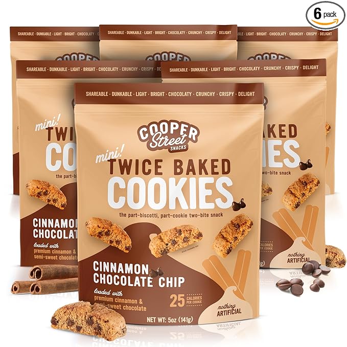 COOPER STREET Twice Baked Cinnamon Chocolate Biscotti Cookies - Crispy Mini Biscotti Cookies Ideal