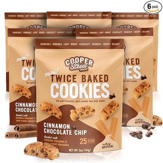 COOPER STREET Twice Baked Cinnamon Chocolate Biscotti Cookies - Crispy Mini Biscotti Cookies Ideal