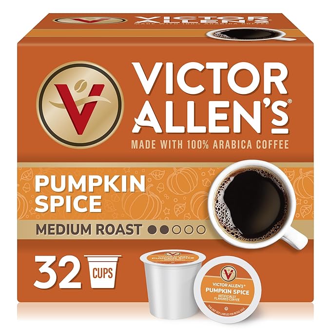Victor Allen's Coffee Pumpkin Spice Flavored, Medium Roast, 32 Count, Single Serve Coffee Pods for