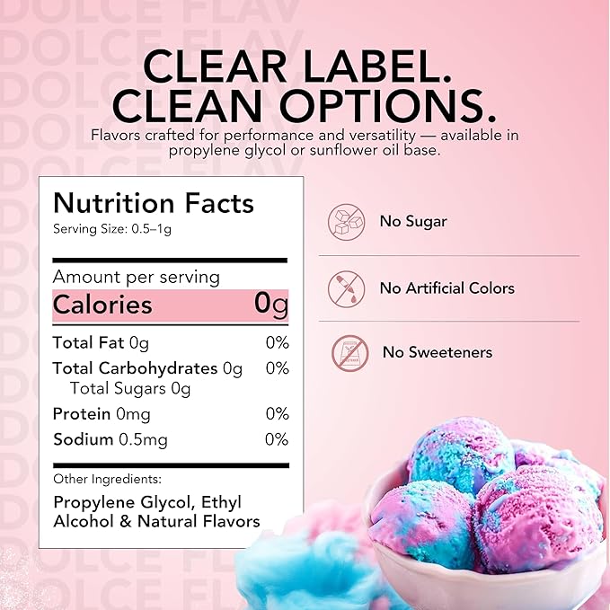 Dolce Flav Natural Cotton Candy Extract ??2 Ounce Water-Soluble Kosher, Sugar-Free, Concentrated