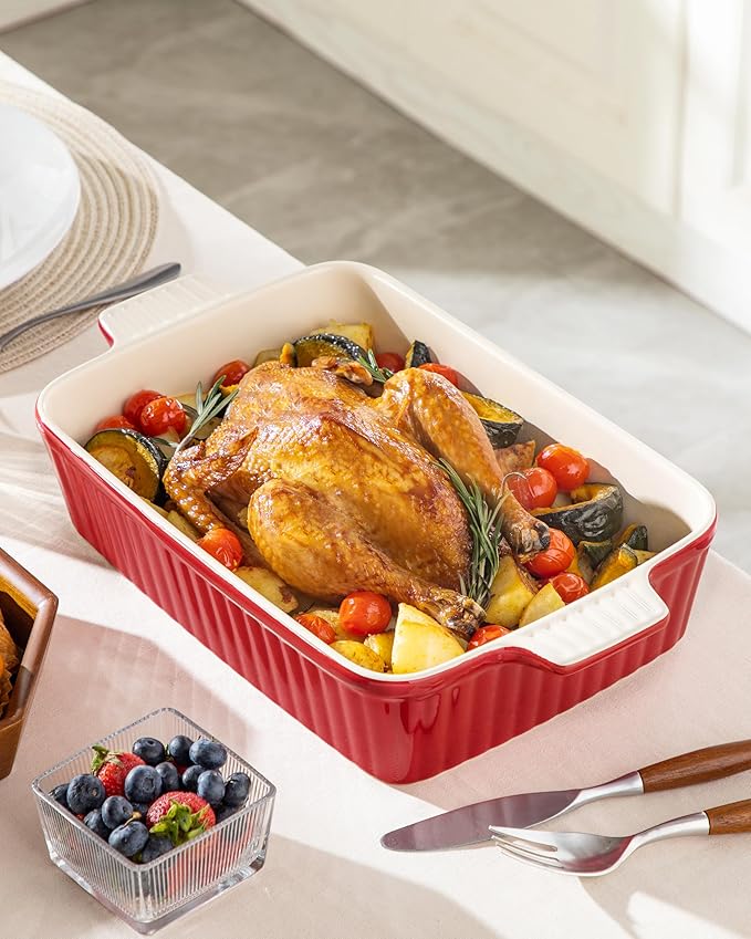 MALACASA 4.4 QT Baking Dish, 9x13 Large Casserole Dish for Oven, Ceramic Baking Pan, Rectangular