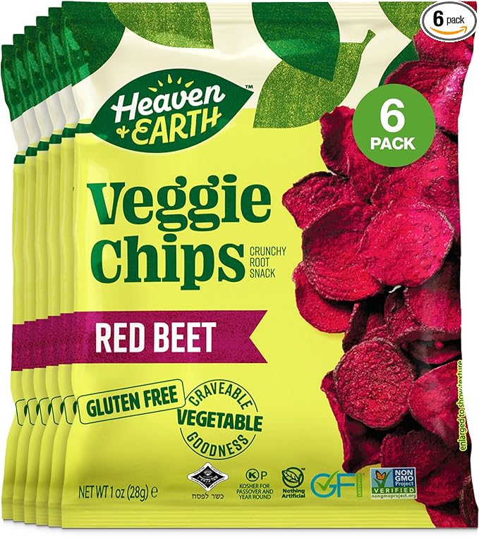 Heaven & Earth Beet Chips 1oz (6 Pack) Crisp and Delicious | Gluten Free | Certified Kosher