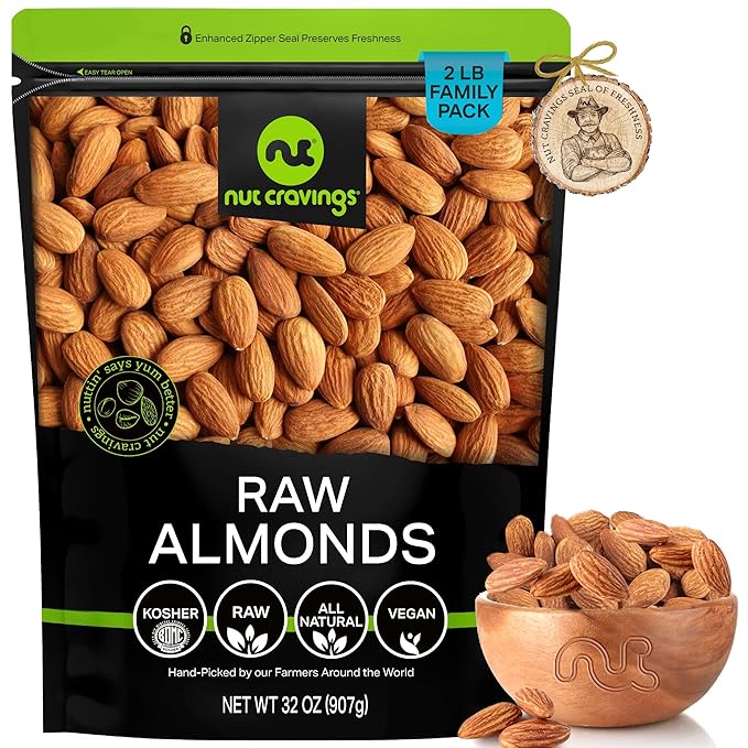 NUT CRAVINGS - Raw Whole Almonds, Unsalted, Shelled, (32oz - 2 LB) Bulk Nuts Packed Fresh in