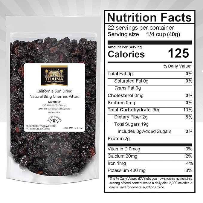 Traina Home Grown California Sun Dried Natural Pitted Cherries - Healthy, Natural, No Added Sugar