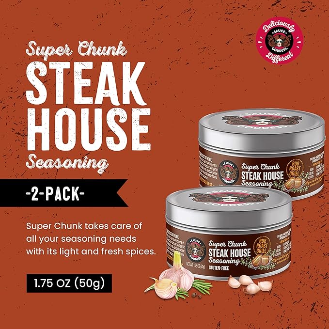 Sauce Goddess - Super Chunk Steakhouse Seasoning (2 Tin Cans) - No Sugar, Additives, Vegan