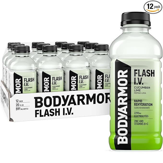 BODYARMOR Flash I.V. Electrolyte Beverage, Cucumber Lime, Hydration Drink with Coconut Water For