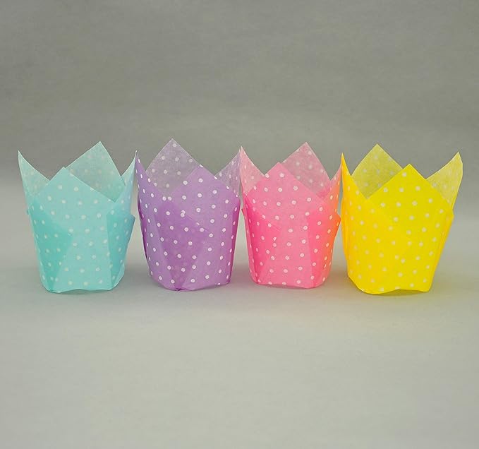 Large Muffin Greaseproof paper Baking cupcake cups, 2-1/4" x 4" Blue,Yellow,Pink,Purple printed